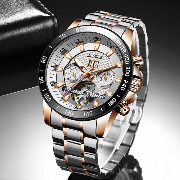 

watch men 2021 lige clock fashion mechanical wristwatches for mens watches waterproof automatic watches+box, Slivery;brown