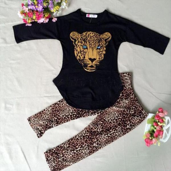 

children leopard print long sleeves set for 2 3 4 5 6 7 8 9 10years boutique girls toddler outfits, White