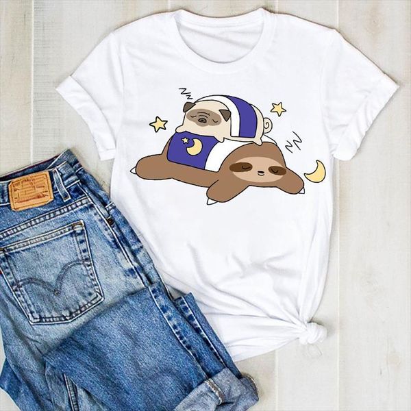 

men lady sloth summer mens moon night cute cartoon ladies tee female clothes graphic, White;black