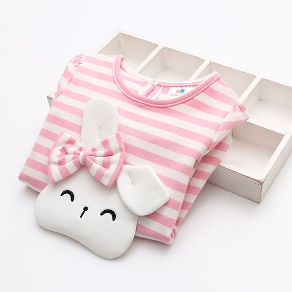 

Kids Tops 2021 Fashion Spring Autumn Long Sleeve O-Neck Cute Rabbit Bow Striped Patchwork Baby Tees Little Child Girls T Shirts, Pink