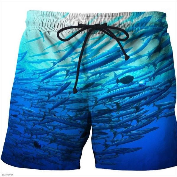 

men's shorts summer fish 3d digital print trend casual straight, White;black