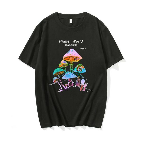 

women's t-shirts harajuku colorful mushroom print punk casual short sleeve tees shirt pullover goth hip hop fashion, White