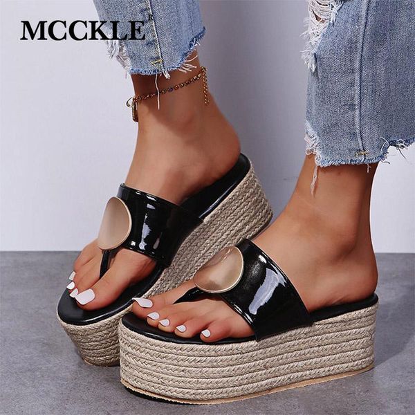 

slippers mcckle women clip toe thick bottom flat flip flops metal decoration solid sandals female summer fashion shoes ladies, Black
