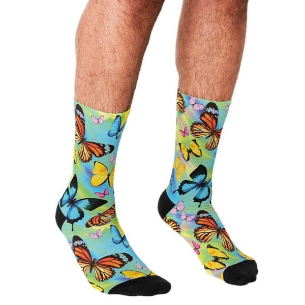 

men's socks 2021 funny colorful butterfly arts pattern printed hip hop happy cute boys street style crazy for men, Black