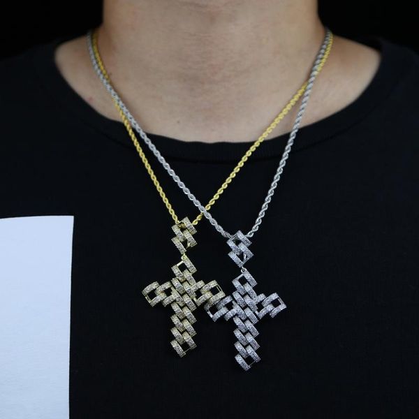 

chains hip hop cross necklace for women men jewelry female 2021 statement iced out 5mm cz tennis chain wholesale gold color, Silver