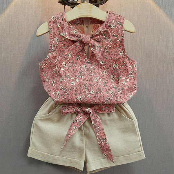 

clothing sets 2021 baby fashion floral elements vest two piece, collar lace bow belt with a pretty girl love sweet set sale, White