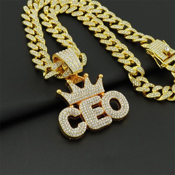 

pendant necklaces hip hop big cuban chain gold color cz stone paved bling iced out ceo letter pendants & necklace for men rapper jewelry, Silver