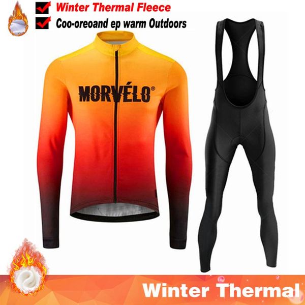 

racing sets morvelo winter cycling set 2021 fleece pro jersey mountain bike clothing wear men clothes, Black;blue