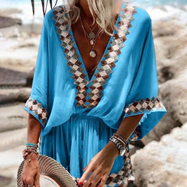 

party dresses 2021 beach long skirt print dress foreign trade national style women's european and american simia spot v-neck, White;black