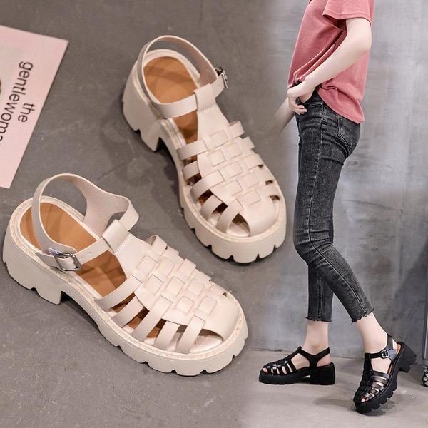 

sandals 2021 women summer wedge shoes buckle fashion casual lace up beach ladies sandalias de mujer, Black
