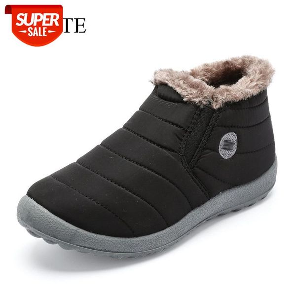 

men snow boots women shoes winter flat ankle boots female slip on furry fur skid plus size warm plush couple style cotton #mn74, Black