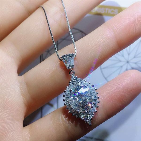 

cute rainbow crystal stone necklace white red green round zircon pendant vintage silver color chain necklaces for women