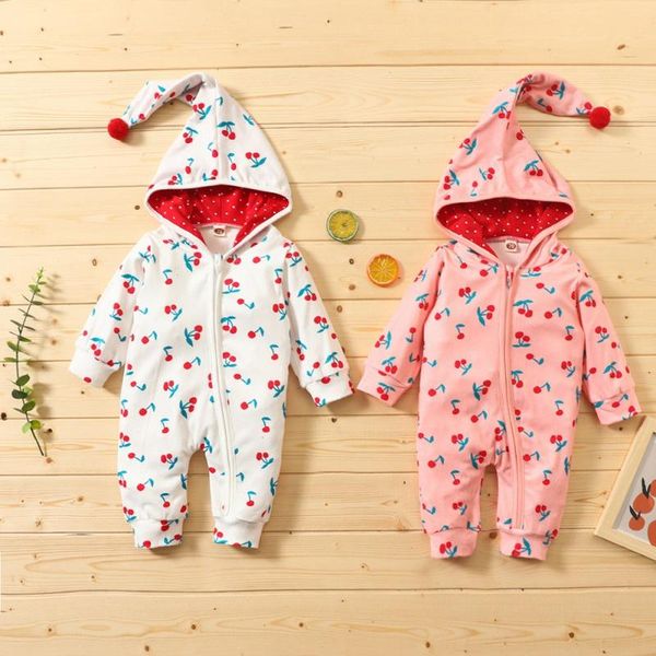 

jumpsuits baby boy girl clothes autumn cute cherry hoodie romper jumpsuit born casual long sleeve zipper outerwear, Blue