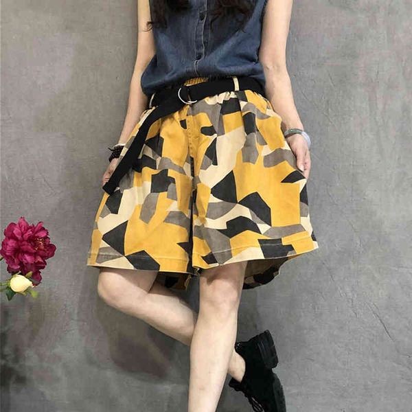 

shorts summer arts style women elastic waist loose all-matched casual geometric print cotton vintage shorts s890 b9xo, White;black