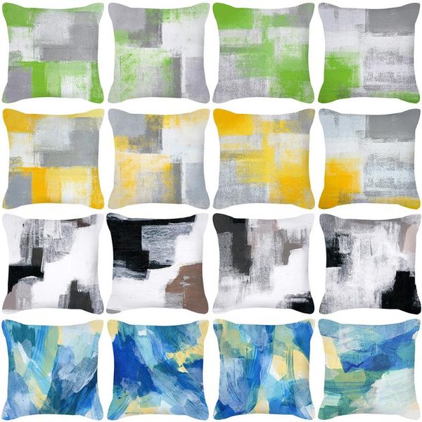 

cushion/decorative pillow abstract oil painting geometry cushions case yellow blue green modern art pillowcase sofa pillows