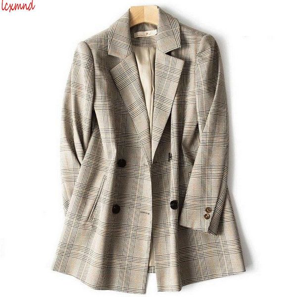 

women's suits & blazers 2021 autumn and winter retro plaid casual blazer women korean version long sleeve jacket plus size, White;black