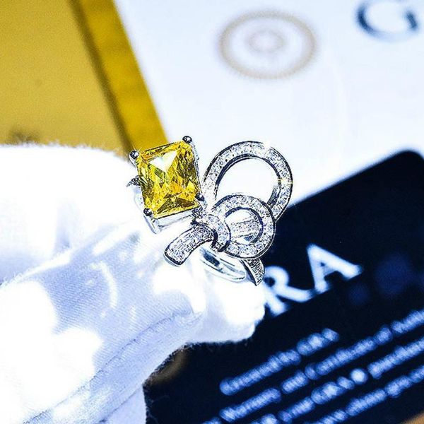 

fashion luxury women's 925 silver bow knot open ring engagement wedding gift jewelry wholesale cluster rings, Golden;silver