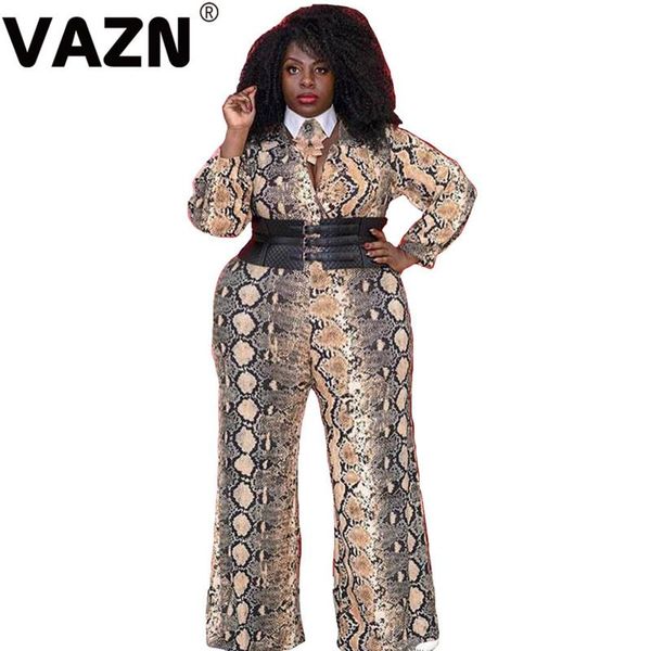 

women's jumpsuits & rompers vazn 2021 women casual tribal peoples style long sleeve deep v tight simple sanke grain pants, Black;white