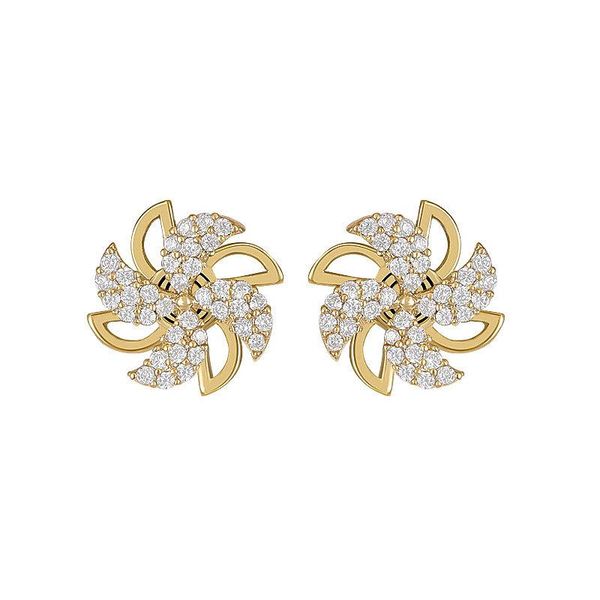

stud s925 silver needle small windmill rotating earrings net red gold fashion temperament simplicity for women, Golden;silver