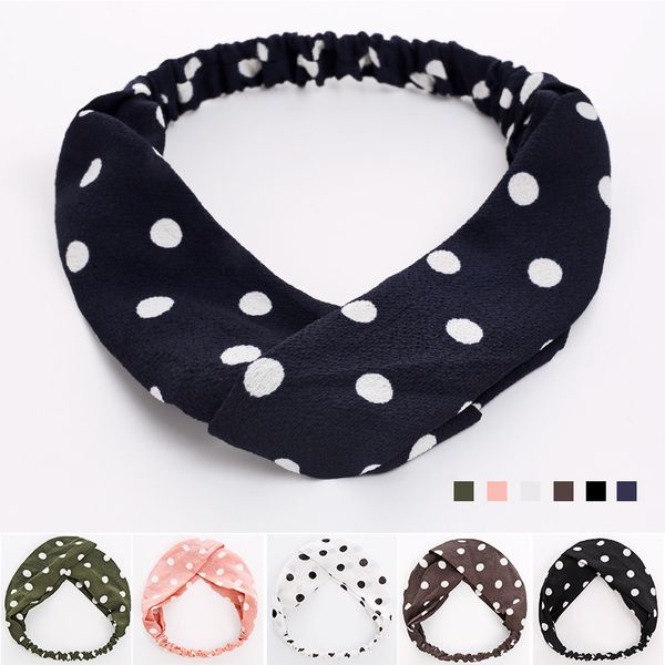 

boho stretch headbands for women bohemian elastic head bands wrap dots floral print thick cloth cross knotted twisted hair headwrap girls ou, Pink