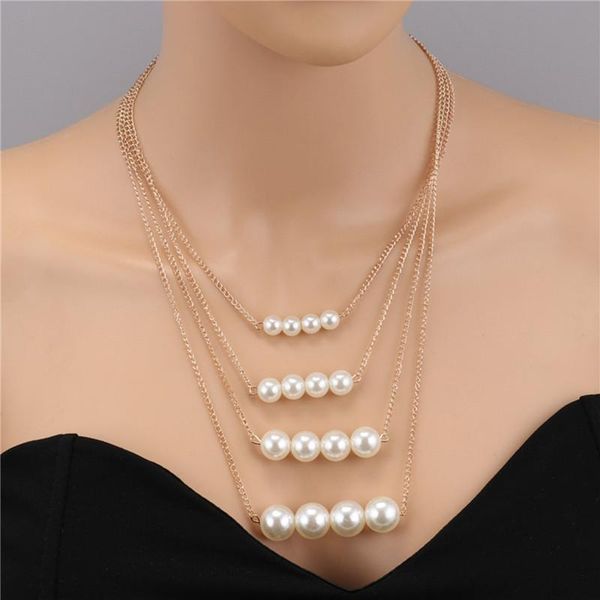 

pendant necklaces multi-layer artificial double-sided imitate pearl necklace fashion temperament sweater clavicle chain for women, Silver