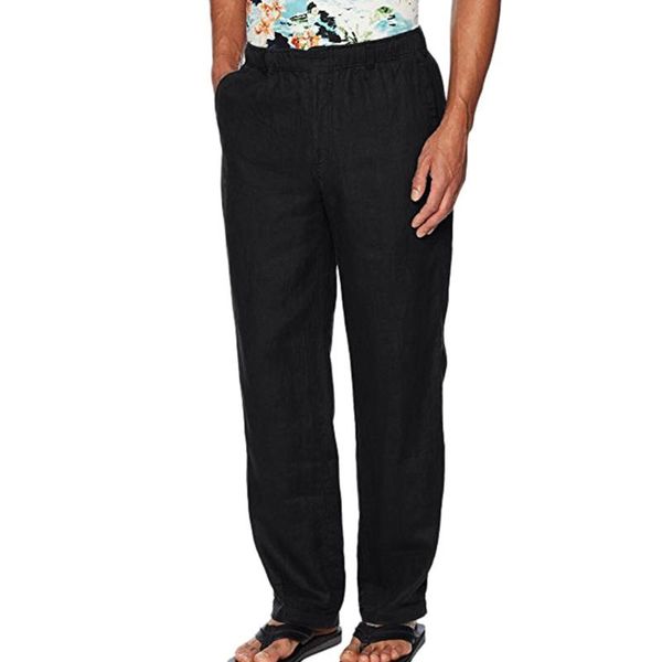 

vogue pantalon homme pants men casual work cotton blend solid elastic waist long with pockets black trousers men's