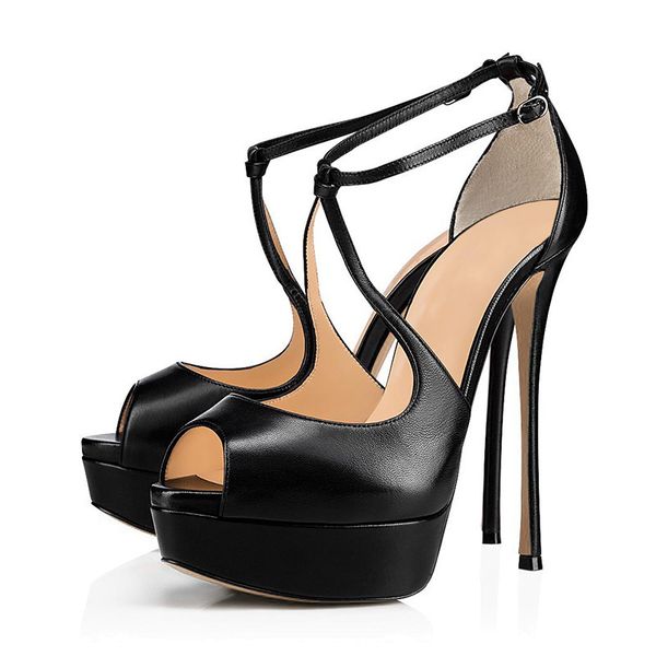 

sandals summer style fish mouth cross straps stiletto platform banquet women's shoes customized large size catwalk sandal, Black