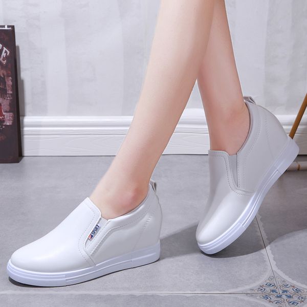 

fashion increased wedges high heels flat platform shoes casual shoes for women creepers pu leather slip on sneakers women flats, Black