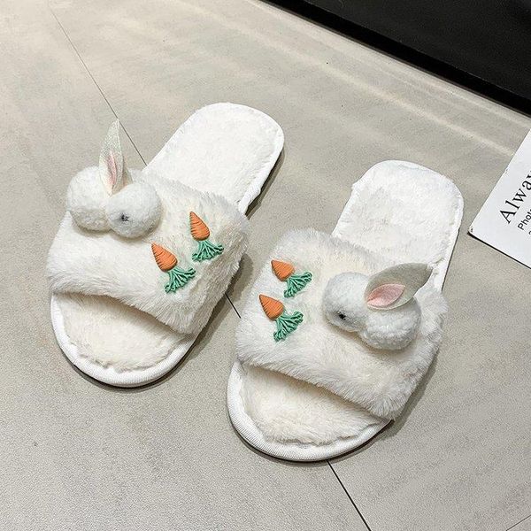 

slippers autumn and winter style cotton ladies household flat women furry, Black