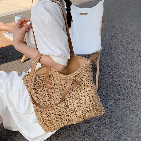 

capacity large high summer beach straw bags 2021 simple fashion travel ladies shoulder handbags and purses evening