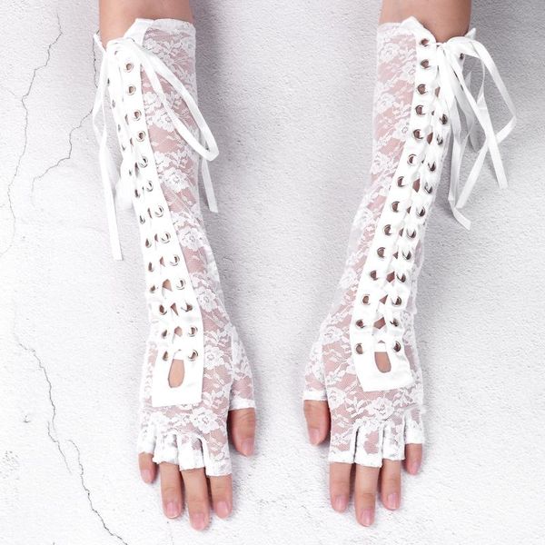 

party decoration lace-up fingerless gloves, long elbow steampunk halloween lacing arms warm mittens clubwear cosplay accessori