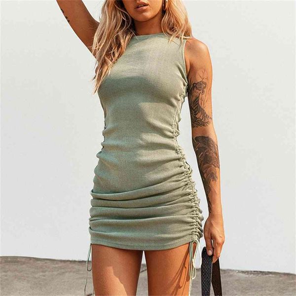 

hirigin ribbed mini dress women off shoulder party o neck drawstring knit club tank bodycon short women's summer dresses, Black;white