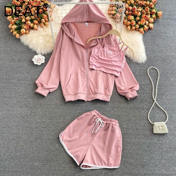 

women's tracksuits deat women loose hooded sweatshirt high waist drawstring shorts two piece set fashion autumn 2021 11d5119, Gray