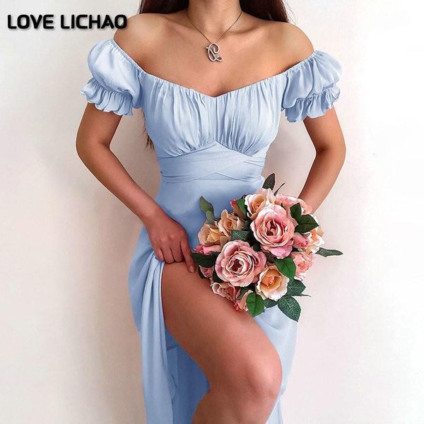 

summer dress 2021 blue chiffon elegant fashion butterfly sleeve maxi white slash neck ladies dresses casual, Black;gray