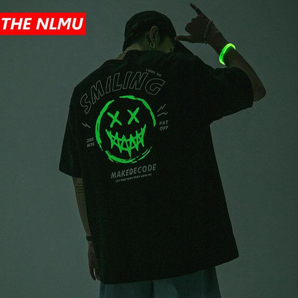 

smiling print reflectivet-shirt men 2021 summer hip hop streetwear creative tshirts harajuku cotton tees short sleeve wq528 men's t-sh, White;black