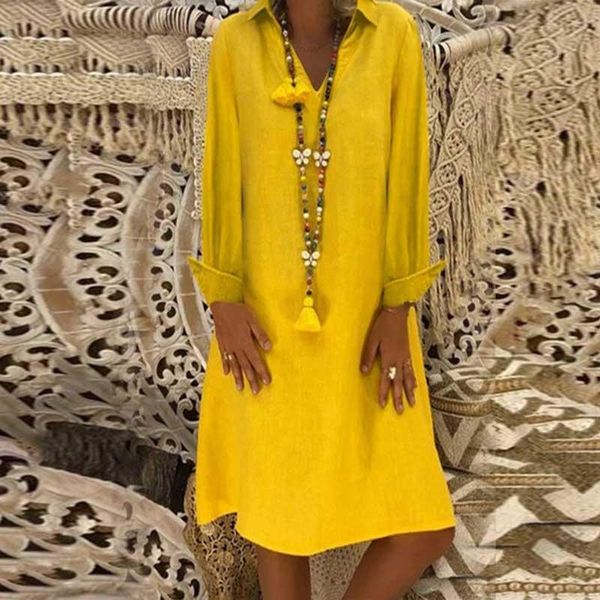 

women tshirt dress 2021 summer autumn v-neck dresses long sleeve casual solid loose boho beach plus size 5xl, Black;gray