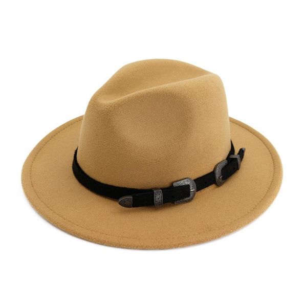 

wide brim hats fedora hat men women black leather belt decoration felt imitation woolen bowler fashion jazz chapeau wholesale, Blue;gray
