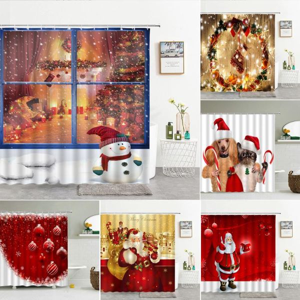 

christmas shower curtains year santa claus bathroom 3d waterproof holiday gift decor polyester frabic bath curtain