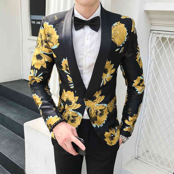 

men's suits & blazers casual flower jacket, printed men's suit, autumn stage clothes., White;black