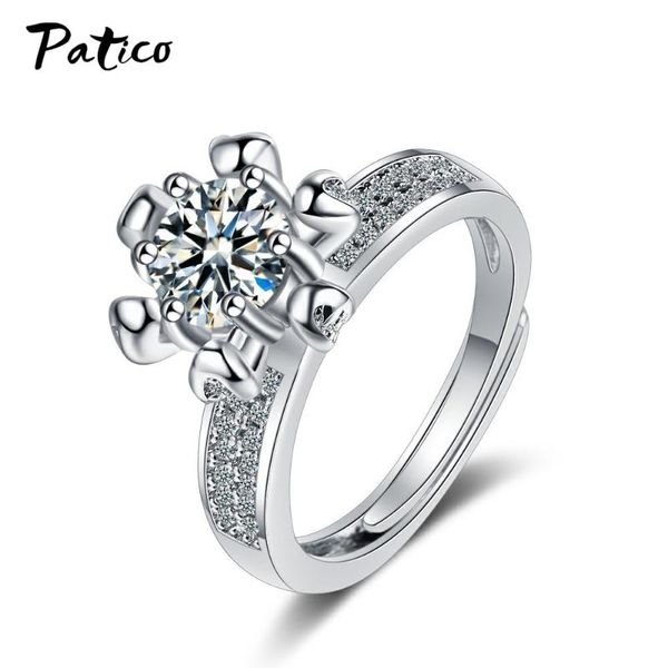 

cluster rings 925 sterling silver fashion crystal statement resizable for women girls valentines day gift luxury jewelry wholesale, Golden;silver