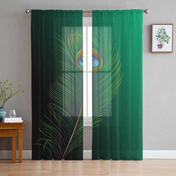 

curtain & drapes green peacock feathers window treatment tulle modern sheer curtains for kitchen living room the bedroom decoration