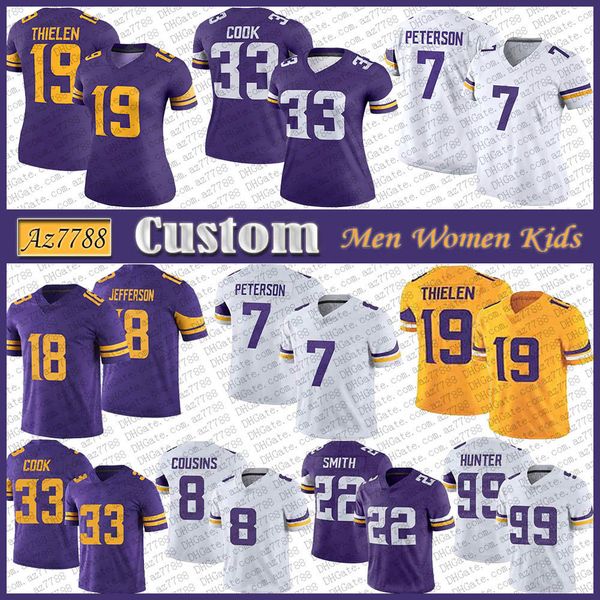 

min 18 justin jefferson 19 adam thielen custom men women kids football jersey 33 dalvin cook 8 kirk cousins harrison smith randy moss daniel, Black;red