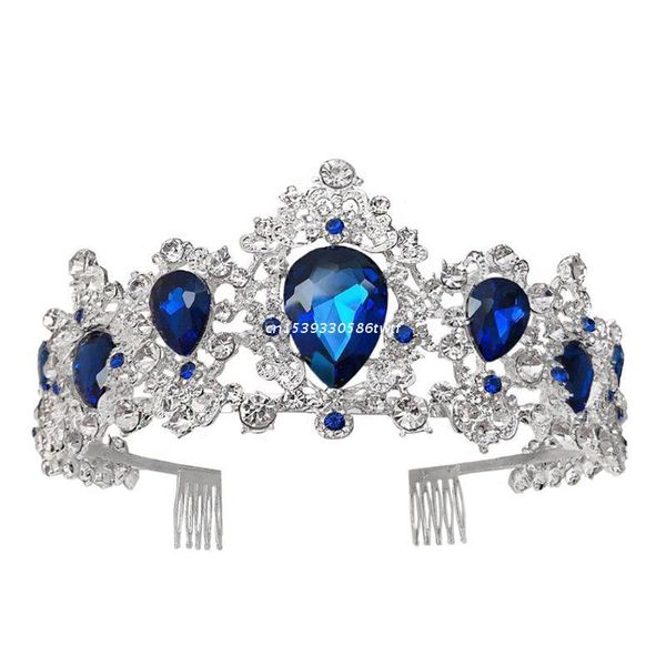 

hair clips & barrettes baroque royal queen gold wedding crown crystal princess tiara headbands blue dropship, Golden;silver