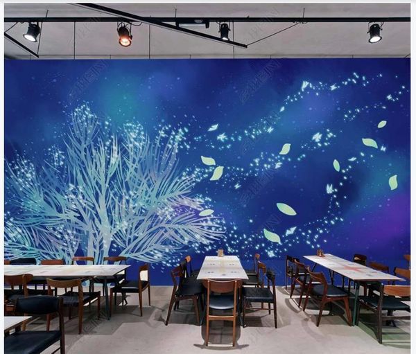 Foto personalizzata Sfondi per pareti 3d 3d murale carta da parati moderno camera da parati dipinta a mano blu foresta albero ristorante sfondo carta carte da parete decorazione pittura