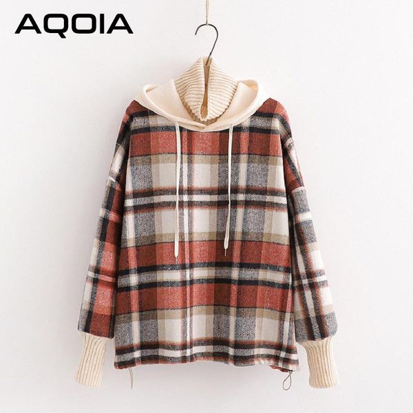 

women's hoodies & sweatshirts aqoia vintage long sleeve plaid women sweatshirt casual turtleneck ladies pullover 2021 autumn winter fas, Black
