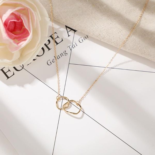 

pendant necklaces global classic simple irregular double circle yellow metal necklace workplace business summer jewelry retail and wholesa, Silver