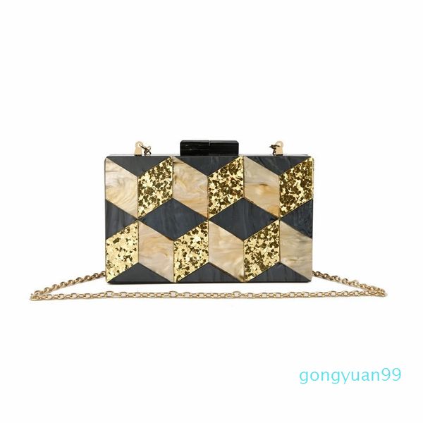 

one-shoulder slanting spliced acrylic small square bag dinner clutch