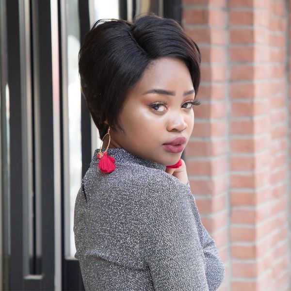 

lace wigs pixie cut human hair straight front wig 150% density short part brazilian remy bob for women, Black;brown