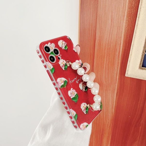 

card holders iphone11 soft 7 female 8p pearl bracelet tide the side love flower is suitable for 12promax apple x mobile phone case, Brown;gray