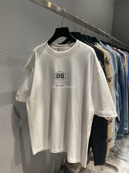 

women's t-shirt spring and summer high version b family chest bb english letter printing pullover round neck loose versatile men's, White